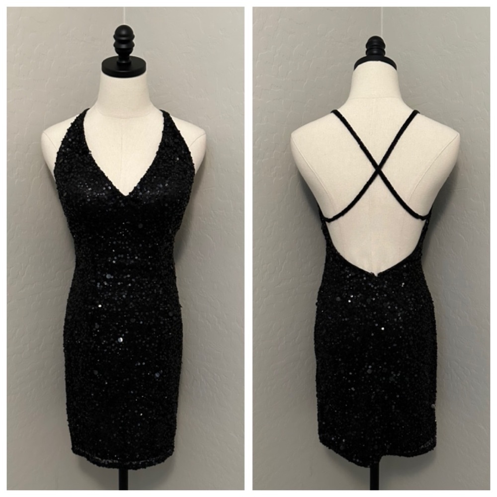 NEW SCALA SZ 4 BLACK SEQUIN BEADED FORMAL COCKTAIL DRESS